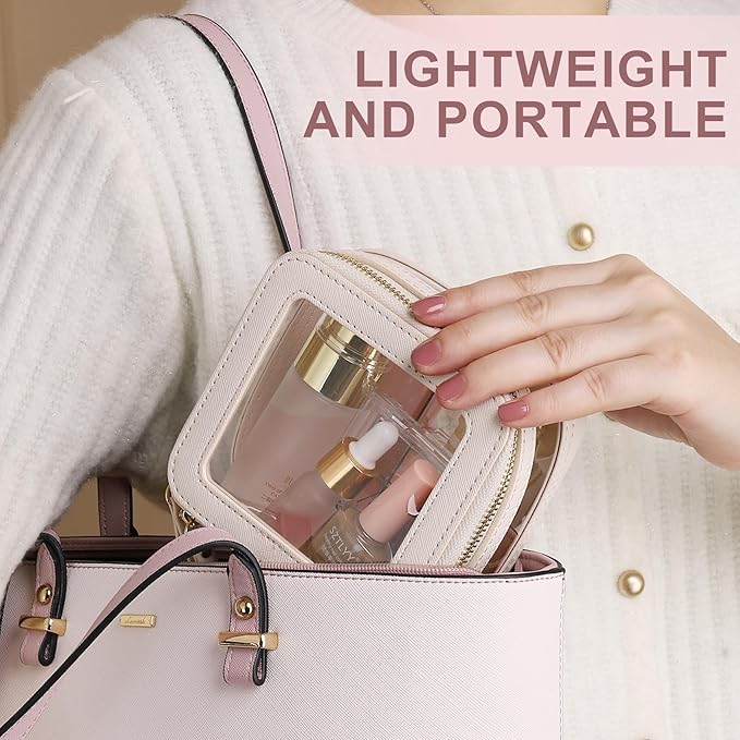 Pinkmik Clear Makeup Bag with Zipper, Beige, M+MINI-1