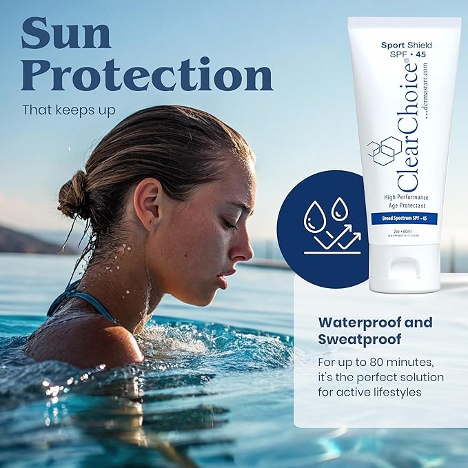 ClearChoice Sport Shield SPF 45 Travel Size – Mineral Sunscreen & Moisturizer for Face | Zinc Oxide, No White Cast, Water Resistant 80 Min | Non-Comedogenic | Dermatologist Recommended | 2 oz / 60 ml