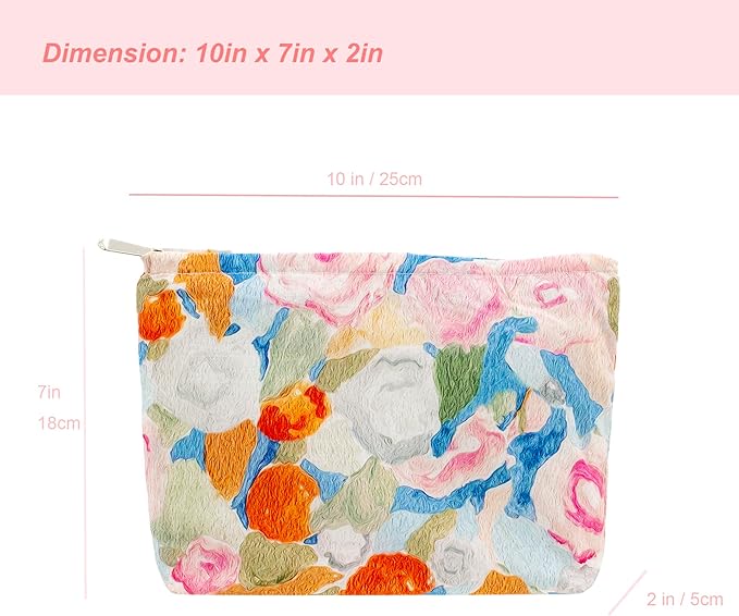 Flat Makeup Bag for Women,Zipper Cosmetic Pouch for Purse,Garden Orange
