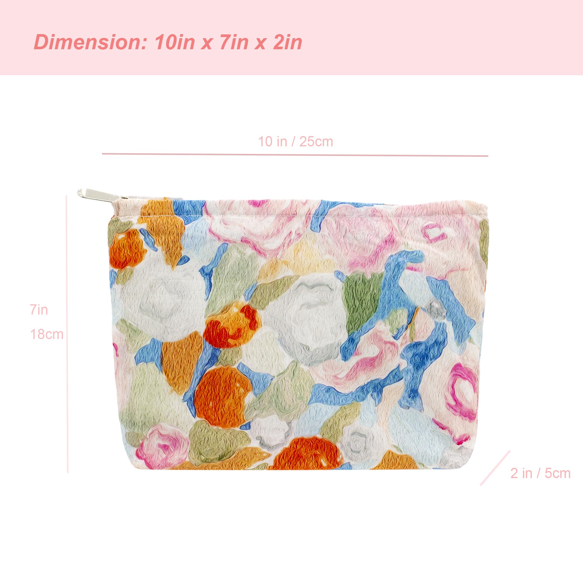 Flat Makeup Bag for Women,Zipper Cosmetic Pouch for Purse,Garden Orange