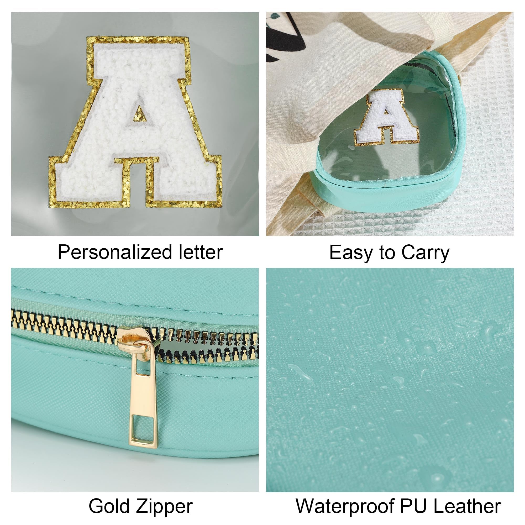 YOOLIFE Initial Make Up Bag Travel Toiletry Bag, Clear Makeup Bag Preppy Cosmetic Bags Cute Teacher 12 13 14 15 16 Years Old Girl Gifts Trendy Stuff Small Makeup Bag Birthday Gifts Mini Blue K