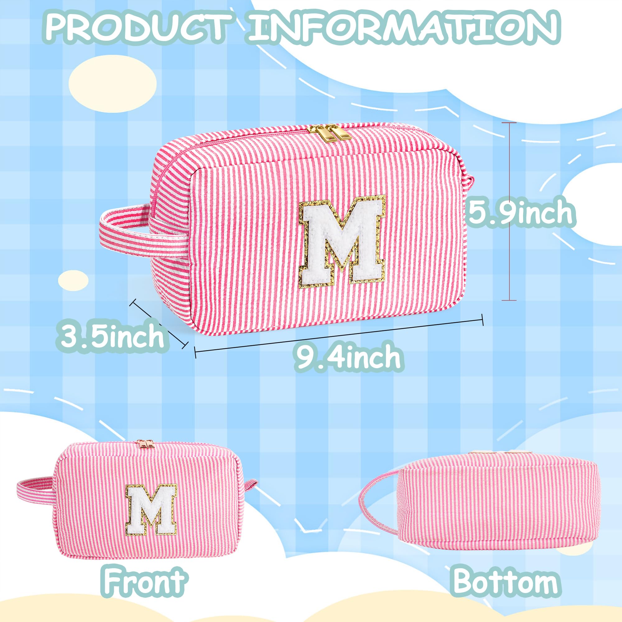 YOOLIFE Makeup Bag for Women Teen - Easter Gifts for Women Teens Girls Kid, Easter Basket Stuffers | Personalized Initial Makeup Bag, 8 9 10 11 12 13 14 15 Year Old Girl Birthday Gift for Her Pink K