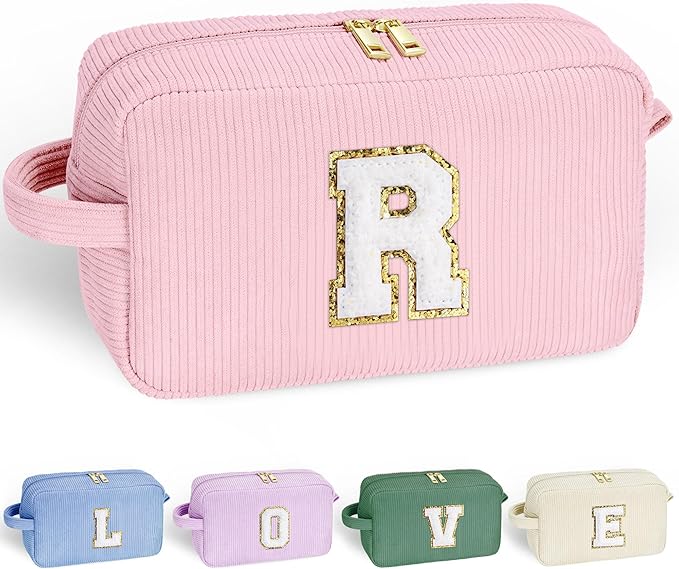 YOOLIFE Teen Girl Gifts - Trendy Stuff - Pink Cute Monogram Makeup Bag for Wedding, Bridesmaid, Daughter