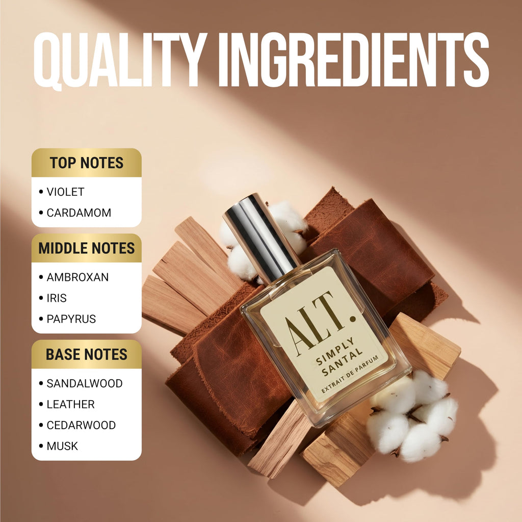 ALT. FRAGRANCES Simply Santal - Inspired by Sant. 33 Perfume, Unisex Perfume, Extrait de Parfum, Long Lasting Fragrance, Sandalwood Leather Scent, 60ml