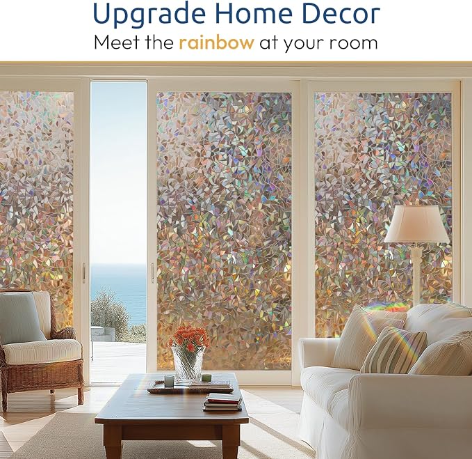 rabbitgoo Rainbow Window Privacy Film, Stained Cling, Brown, 35.4" x 78.5"