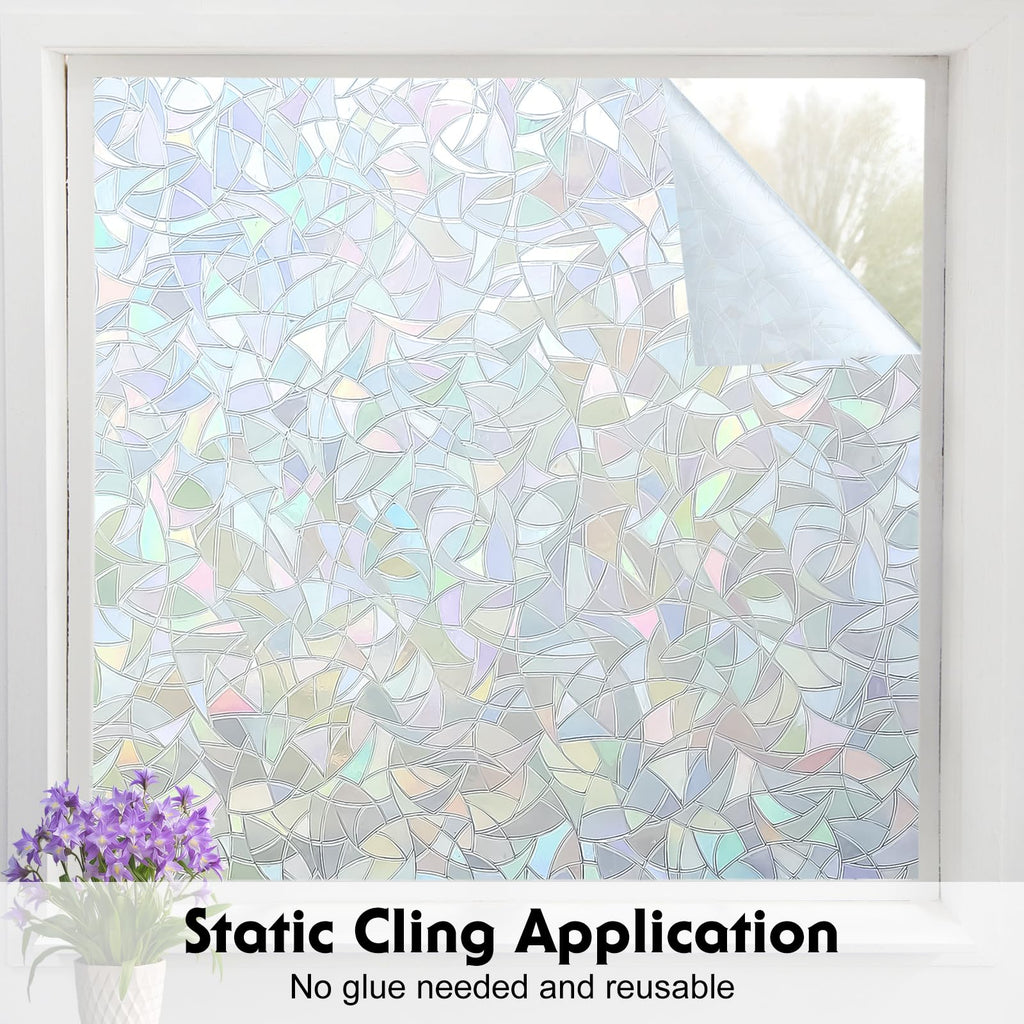 Volcanics Rainbow Window Privacy Film with Installation Tools, Decorative Stained Glass Window Film, Static Cling Heat Control Window Tinting Film Stickers, Grayish Silver, 17.5 x 78.7 inches
