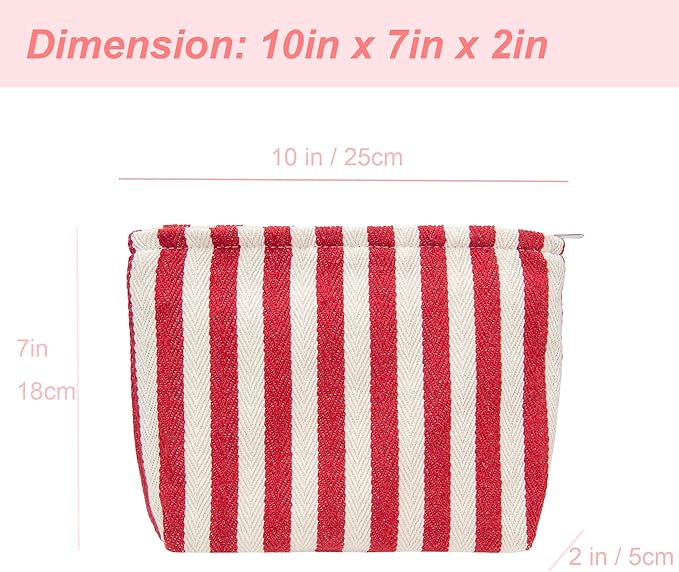 Flat Makeup Bag for Women,Zipper Cosmetic Pouch for Purse,Stripe Red
