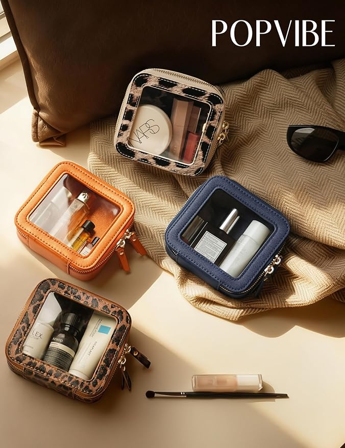 Clear Makeup Bag with Zipper Small Travel Cosmetic Case Navy Blue Mini Pouch for Purse Accessories Car Storgae Essentials Bag Purse Pouch Organizer Compact Small Clear Toiletry Bag for Traveling