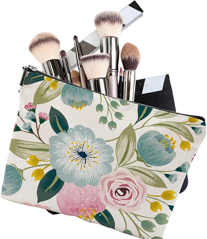 iapodiad Makeup Bag Spring Flowers Cosmetic Bag Mini Portable Travel Toiletry Bag Organizer Makeup Brushes Aesthetic Accessories Waterproof Storage Bag for Women