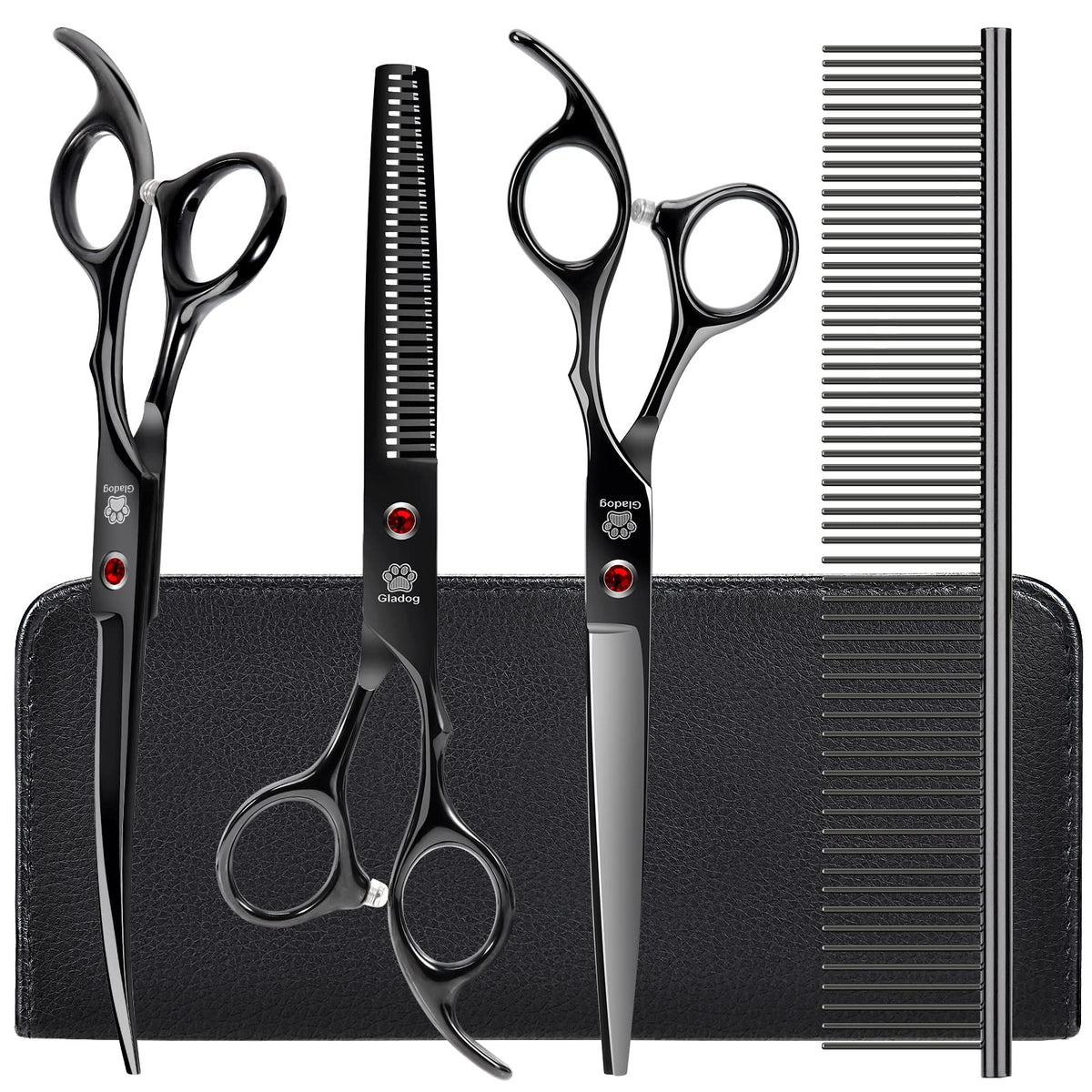 GLADOG Professional 4 in 1 Dog Grooming Scissors Set with Safety Round Tips, Sharp and Heavy-duty Pet Grooming Shears for Cats (Pink)