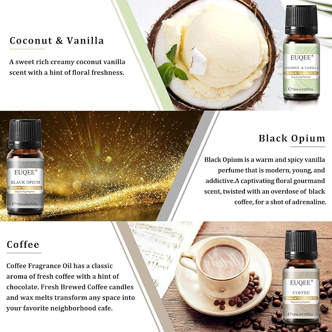 EUQEE 6PCS Coffee Fragrance Oil Set for Candle Making, Diffuser