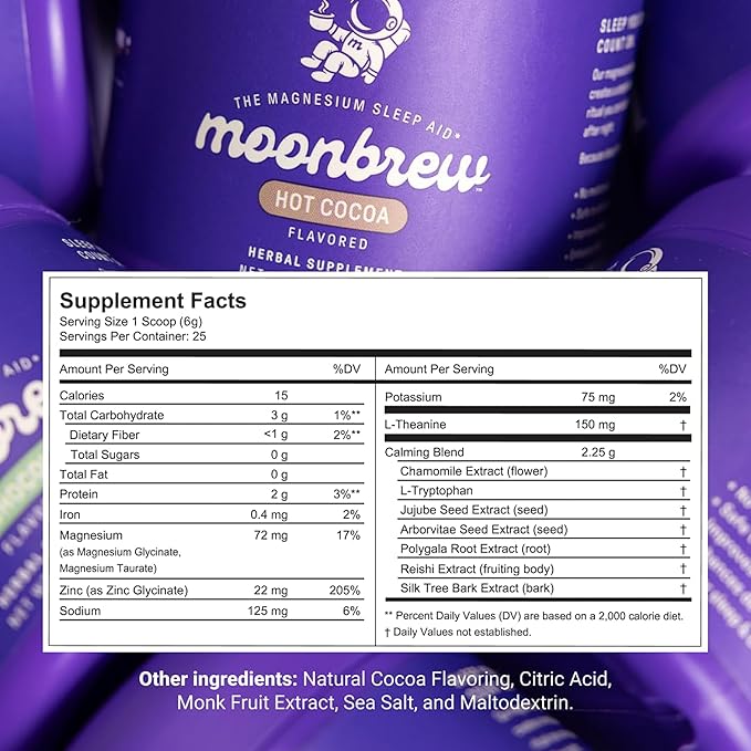 MoonBrew Magnesium Hot Cocoa Sleep Aid - Sugar-Free Calming Drink Mix - 1PK