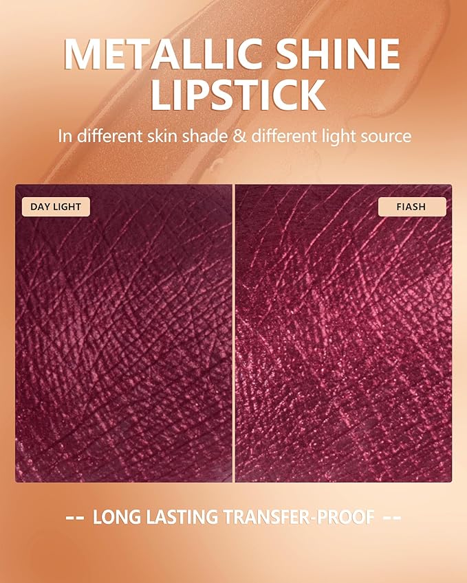 MAKI YIKA Dark Purple Lipstick for Women Metallic Lipsticks Long Lasting