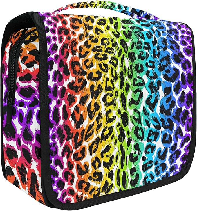 senya Hanging Travel Toiletry Bag Kit Makeup Case Cosmetics Organizer for Men Women (Rainbow Leopard Animal Print)