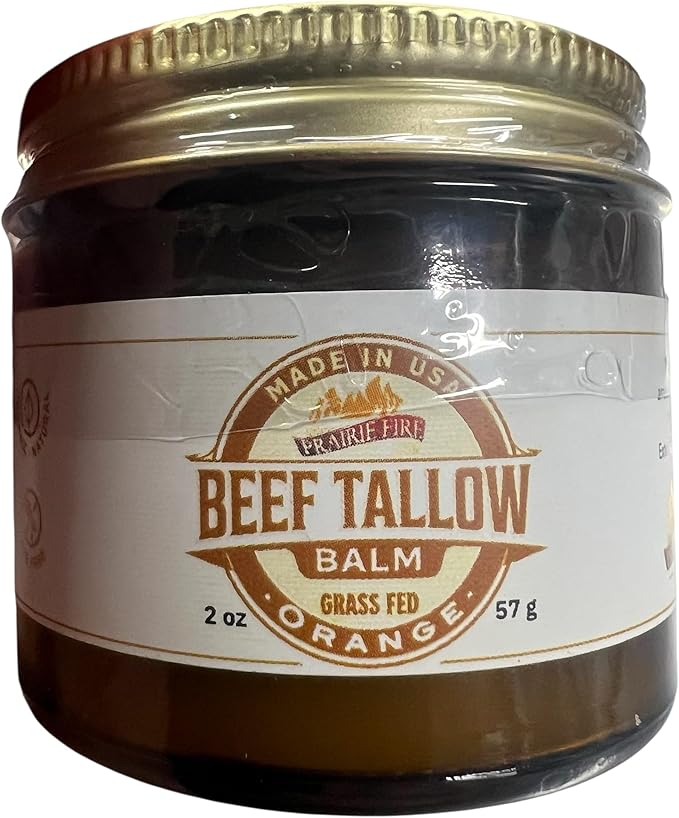 Prairie Fire Candles Grass Fed Beef Tallow Balm Grown and Made in USA - Organic Grass Fed and Finished Tallow - Moisturizing Skin Care Orange 2 oz
