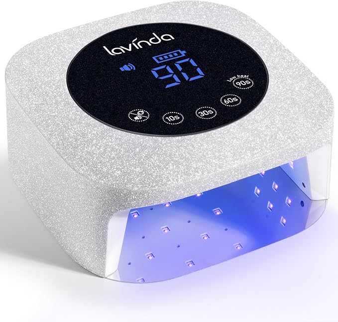 Lavinda 54W UV LED Nail Lamp for Gel Polish, Frosted Silver Glitter