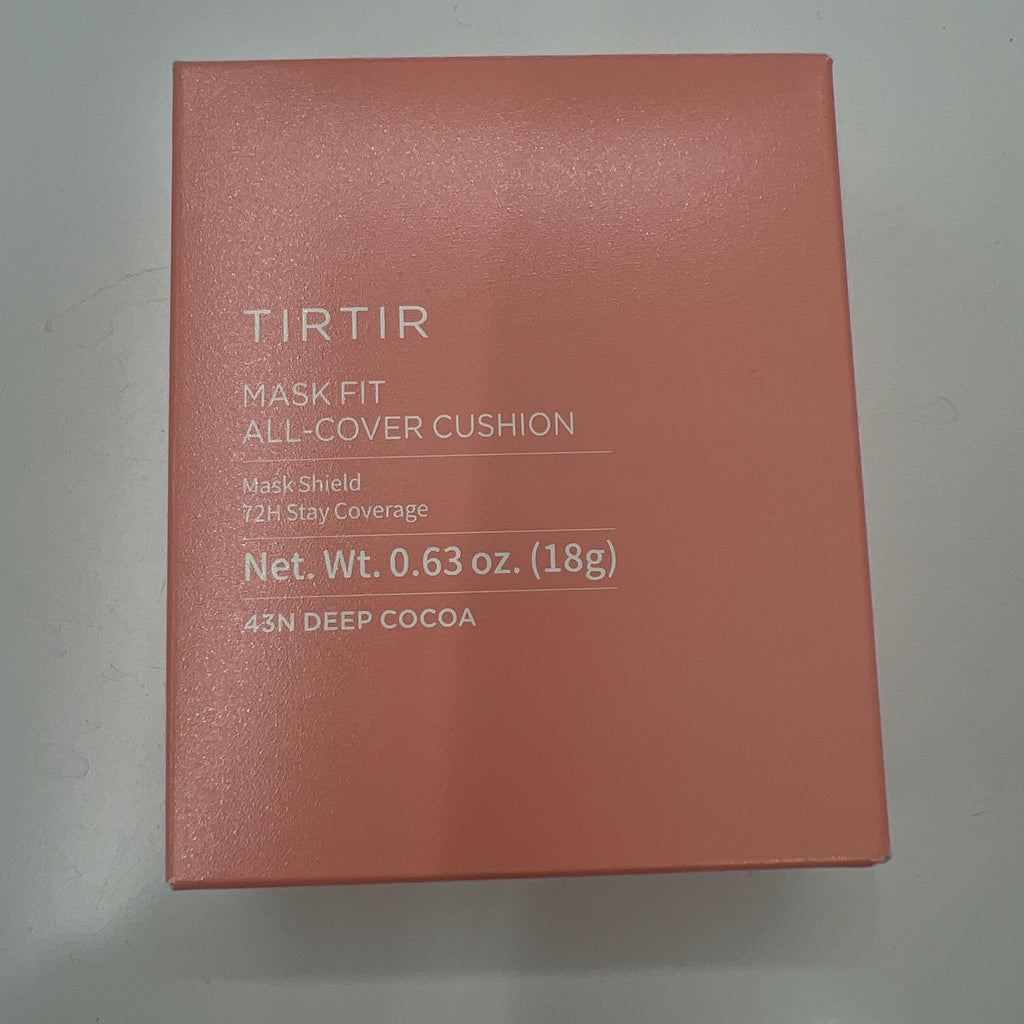 TIRTIR Mask Fit All Cover Pink Cushion Foundation | High coverage, Velvety Matte Finish, Lightweight, Flawless, Corrects Redness, Korean Cushion (#43N Deep Cocoa, Full Size, 0.63 Fl Oz)