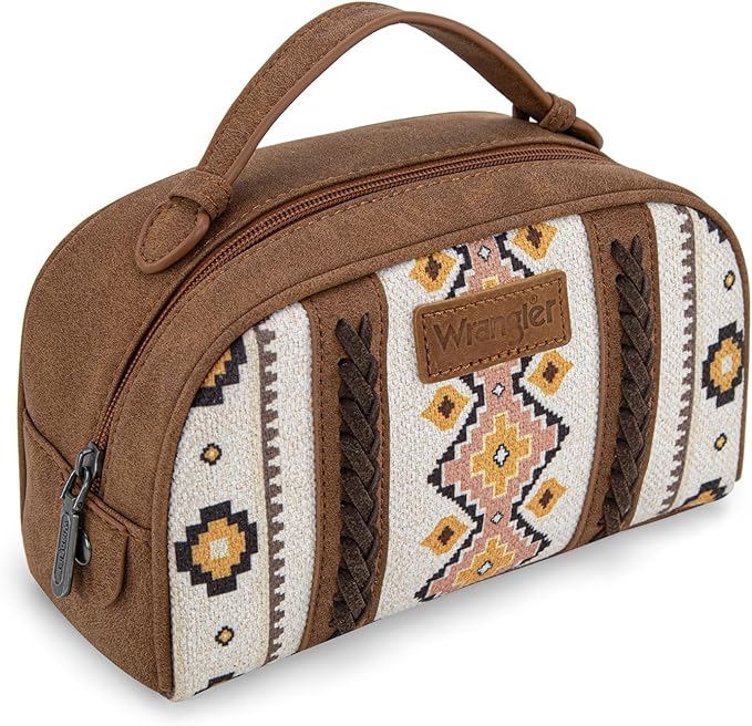 Montana West Wrangler Makeup Bag Travel Cosmetic Bag Small Western Make Up Pouch Portable Toiletry Bag for Women Organizer for Toiletries Accessories, Travel Essentials,Aztec,WG-MB-2203-190-WT