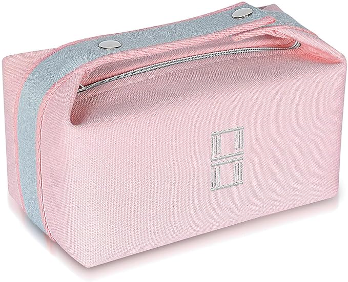 Sluxa Fashion Makeup Bag for Women, Orange Red Canvas Make up Travel Bag, Hanging Cosmetic Bag Organizer for Women