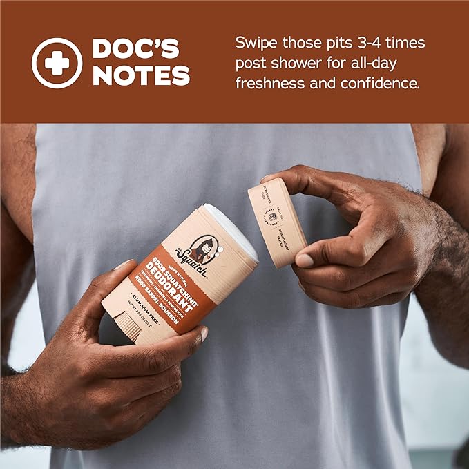 Dr. Squatch Natural Men’s Deodorant – Aluminum Free Natural Deodorant Men with Charcoal & Postbiotics for 72-Hour Odor Protection – Wood Barrel Bourbon, 2.65oz Stick (3-Pack)