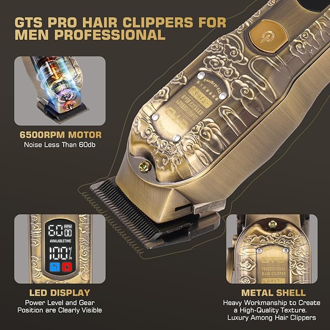 GTSPROProfessional Hair Clippers for Men – Cordless Barber Clippers with LCD Display, Precision Trimmer & Travel Case – Gifts for Men Husband Father