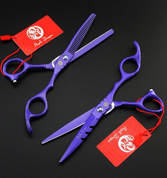 Purple Dragon 6 in Hair Cutting Scissors Kit with Bag for Barbers - Violet