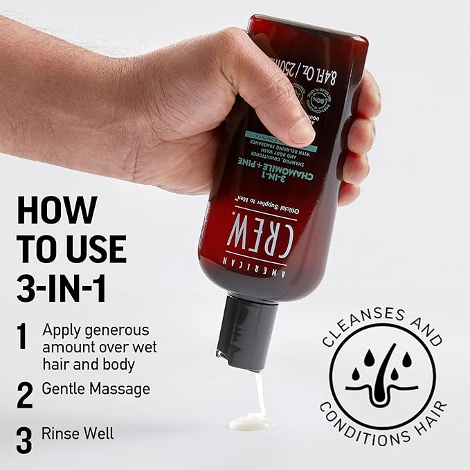 American Crew 3-in-1 Shampoo & Body Wash, Chamomile & Pine, 8.4 fl oz
