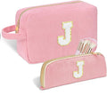 Sernaxi Personalized Initial Makeup Bag Trendy Stuff Corduroy Cosmetic Bag Travel Toiletry Bag, Valentine’s Day Gift Makeup Organizer Case & Makeup Pouch for Women teen Girls Mom Girlfriend Wife