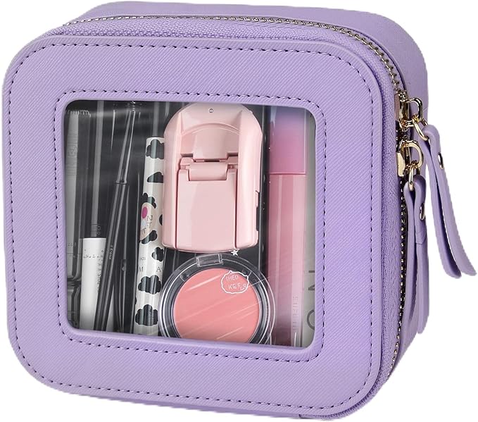 FASAOH Small Clear Makeup Bag Travel Cosmetic Case, Portable Make Up Organizer Traveling Compact Car Bag for Essentials Transparent Toiletry Bag with Zipper