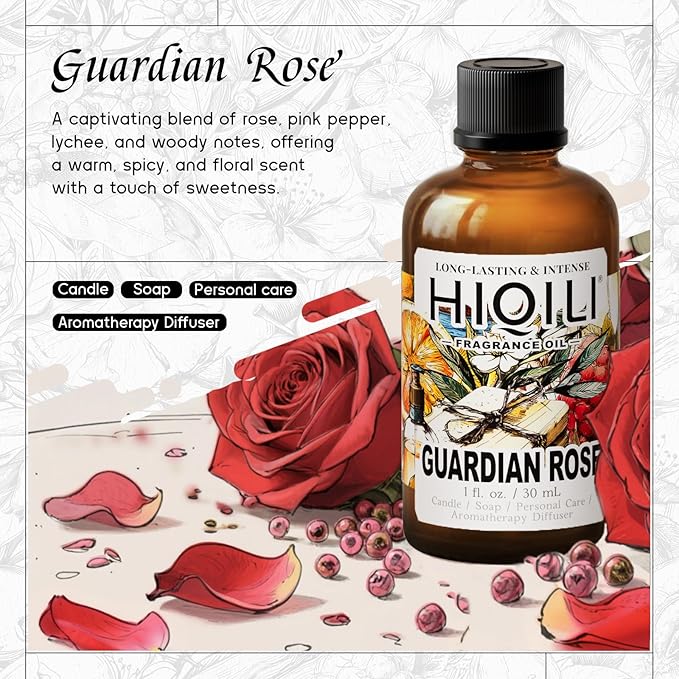 HIQILI Guardian Rose Fragrance Oil for Candle, Soap & Perfume - 1 Fl Oz