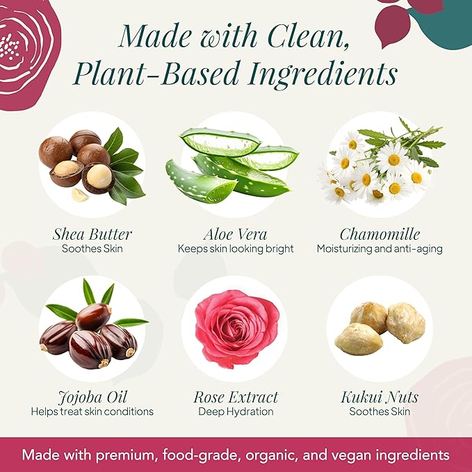 Saavy Naturals Moisturizing Body Wash for Sensitive Skin – Plant-Based & Pure with Coconut Oil, Shea Butter & Aloe Vera – Paraben-Free, Cruelty-Free – Bulgarian Rose – 8.5 fl oz, 1 pack