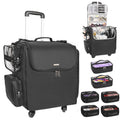Relavel Rolling Makeup Train Case with 4 Pcs Clear Makeup Bags, Hairstylist Traveling Bag with 4 Wheels, Heat Insulation Full Layer, Adjustable Dividers, Hair Tools and Cosmetics Storage Organizer