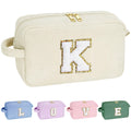 YOOLIFE Travel Cosmetic Bags for Women - Monogram Make Up Bag Travel Makeup Bag Travel Essentials Corduroy Makeup Bag Bridesmaid Proposal Gifts Girlfriend Wife Sister Gifts for Women Girls Letter K