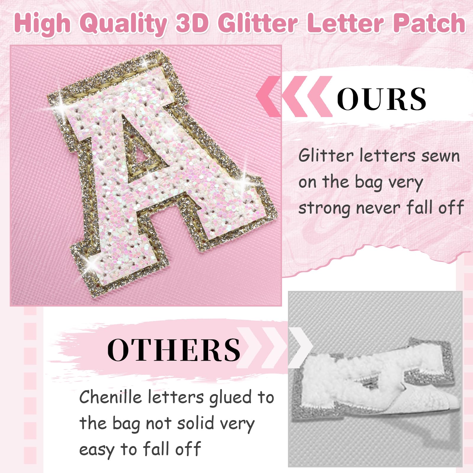 Small Personalized Initial A-Z Patch Makeup Bag,Pink Cute PU Leather Glitter Letter Cosmetic Bag for Teen Girls,Travel Toiletry Bag with Zipper,Preppy Monogrammed Birthday Gift for Daughter Niece C