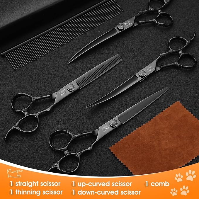 JASON Dog Grooming Scissors Set - Professional 6 in 1 Pet Shears Kit