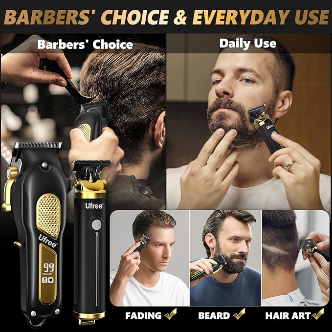Ufree Cordless Hair Clippers for Men, Barber Clippers and Trimmers Set