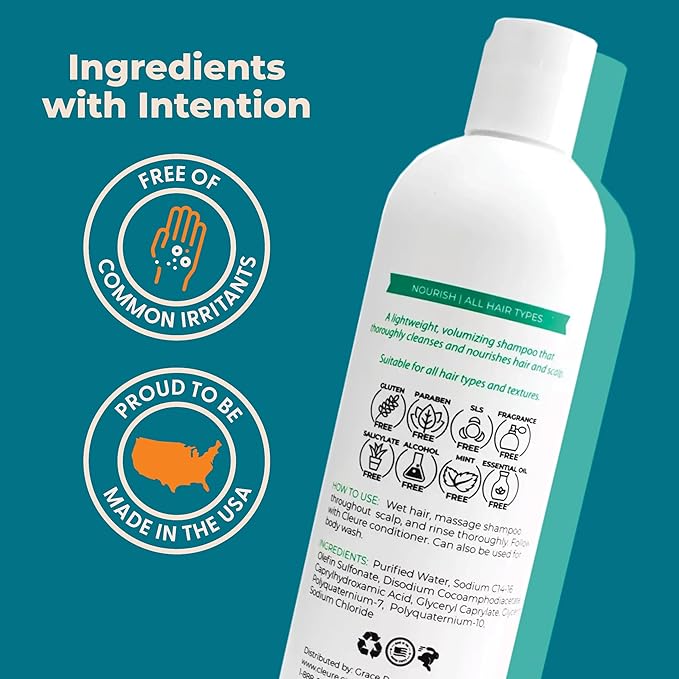 Cleure Fragrance Free Shampoo – Hypoallergenic Shampoo for Sensitive Scalp – Sulfate Free Volumizing Formula (12 oz, Pack of 2)