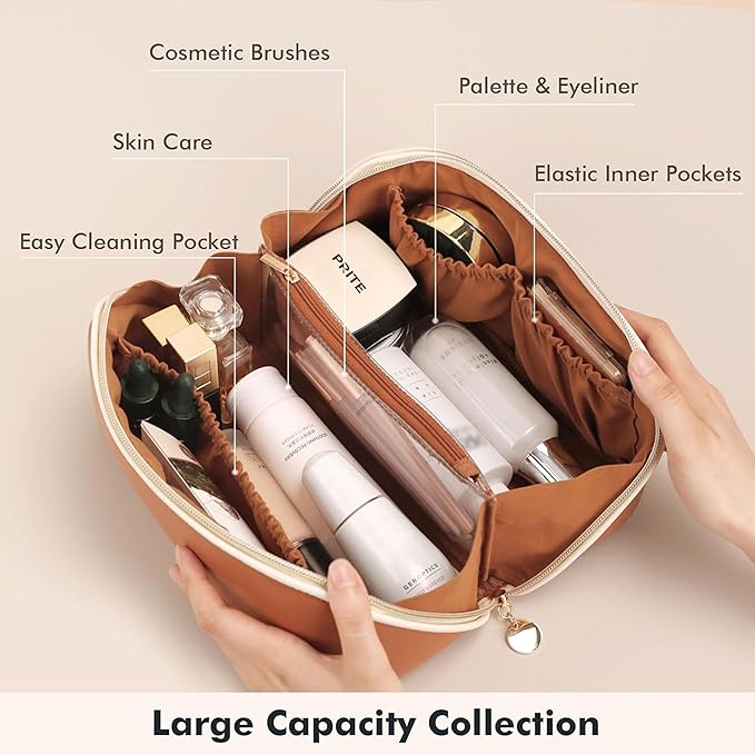 Prite Makeup Bag Travel Toiletry Bag Open Flat Cosmetic Organizer for Women
