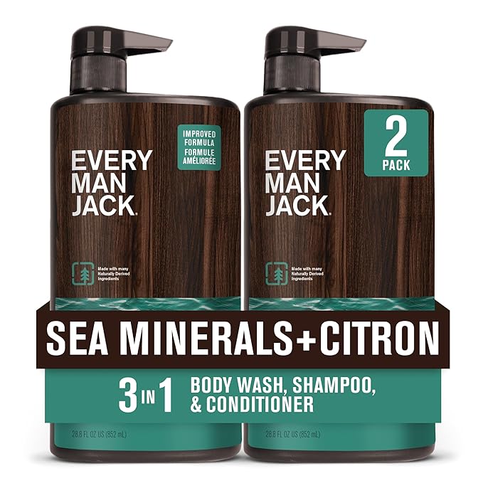 Every Man Jack 3-in-1 All Over Body Wash for Men, Sea Minerals Citron, 2pk