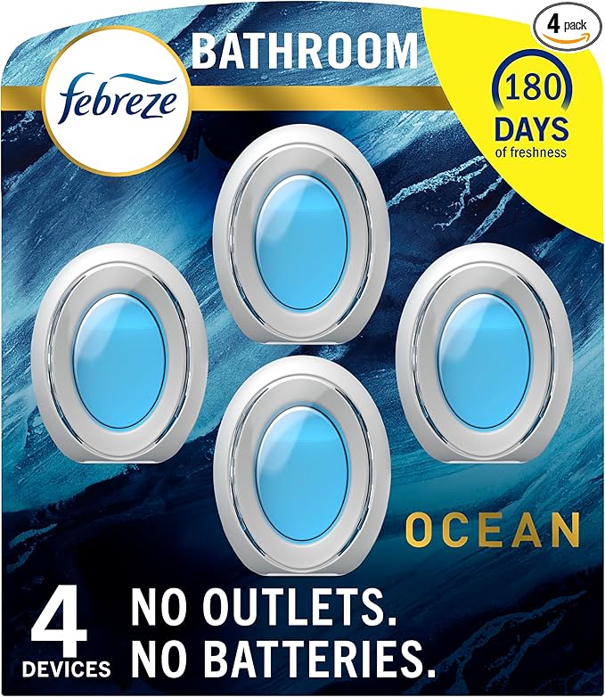 Febreze Bathroom Air Freshener Small Spaces Odor Fighter Ocean Scent 4ct