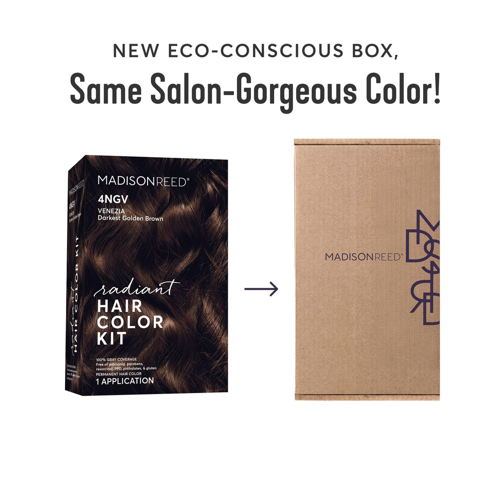 Madison Reed Radiant Hair Color Kit - 4NGV Darkest Golden Brown with Warm Tones (Venezia Brown), Permanent Hair Dye, Superior Gray Coverage & Dimensional Color | PPD-Free & Ammonia-Free, 1 Pack