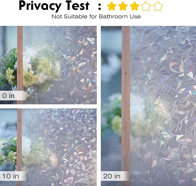 Volcanics Rainbow Window Privacy Film with Installation Tools, Decorative Stained Glass Window Film, Static Window Clings, Heat Control Window Tinting Film Stickers, Grayish Silver, 35.4 x 78.7 inches