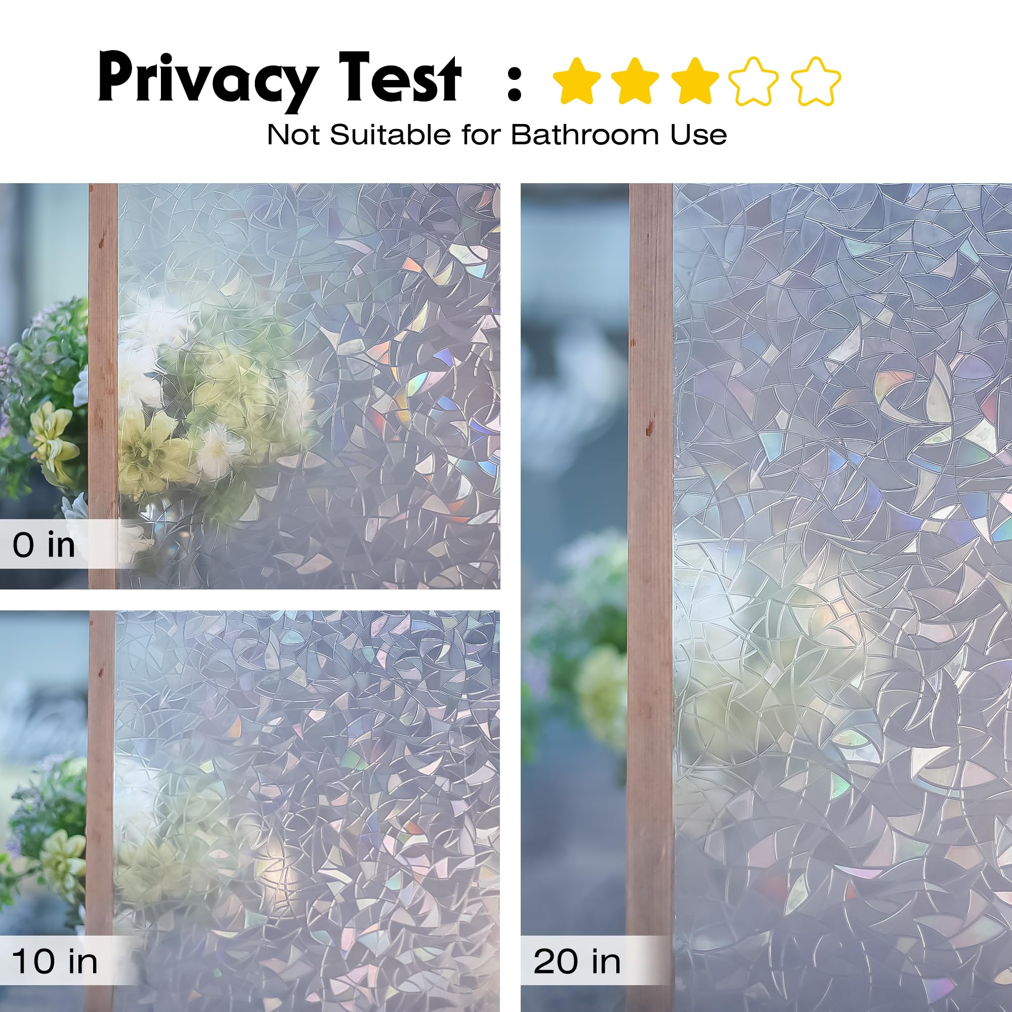 Volcanics Rainbow Window Privacy Film with Installation Tools, Decorative Stained Glass Window Film, Static Cling Heat Control Window Tinting Film Stickers, Grayish Silver, 17.5 x 78.7 inches