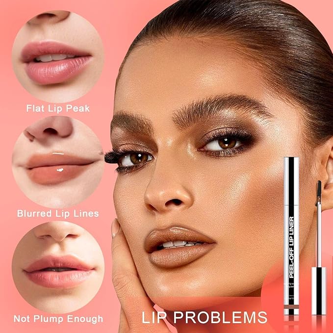 Lip Stain - Peel Off Lip Liner, Long Lasting Lip Liner with Matte Finish, Waterproof & Transfer Proof Lip Gloss, Non-Stick Cup & Highly Pigmented Color, Easy to Use for All Skin Types (Dark Red)