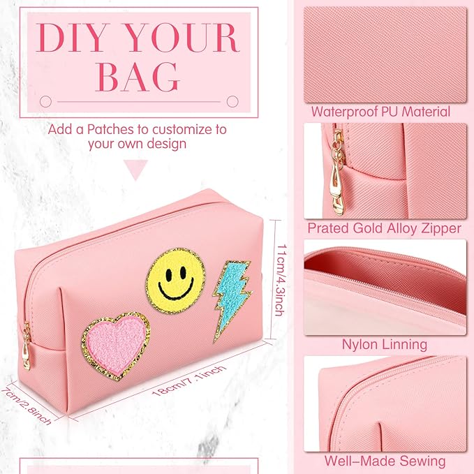 Sanwuta 9 Pcs Makeup Bags Bulk Bridesmaid Proposal Gifts Cosmetic Bags Preppy PU Leather Double Zipper Toiletry Pouch Portable Travel Organizer Case for Women Bachelorette Gift(Pink)