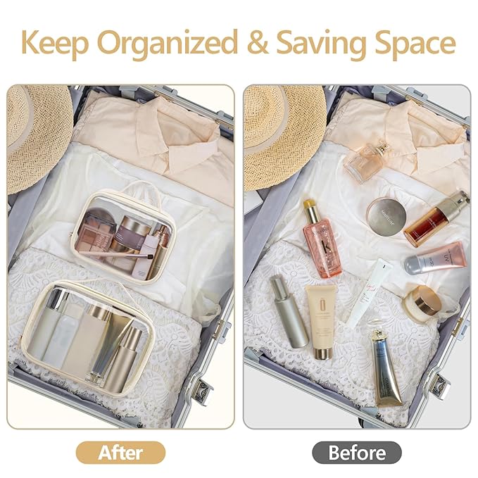 PACKISM Clear Makeup Bag Travel - TSA Approved Toiletry Bag, 2 Cream White