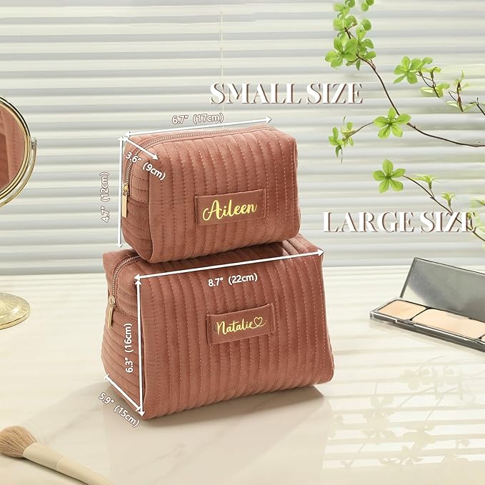 Snirov Personalized Makeup Bag, Velvet Custom Name Travel Makeup Bag with Zipper for Women Teen Girls Birthday Gifts Mothers Day Gifts for Mom