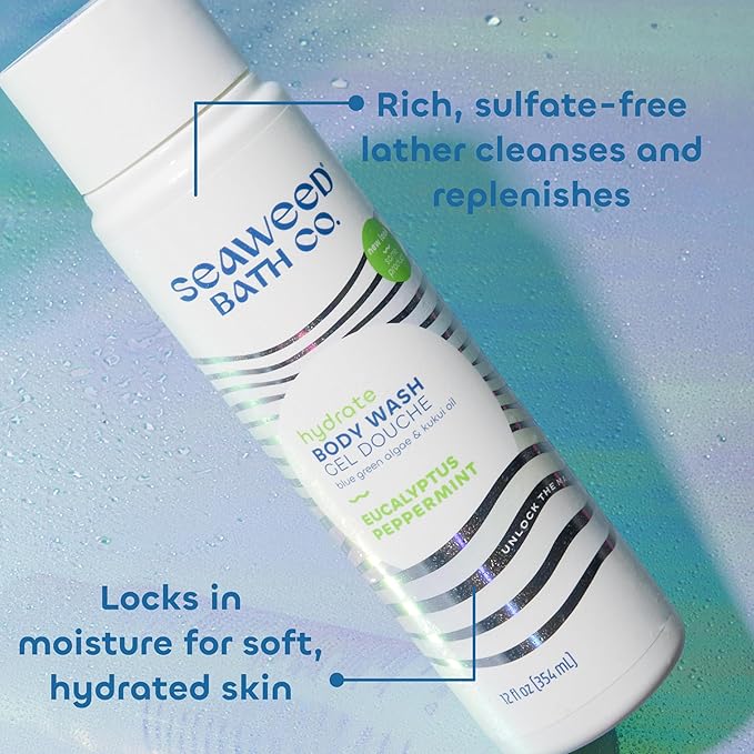 Seaweed Bath Co. Hydrate Body Wash, Eucalyptus Peppermint 12 oz (Pack of 2)