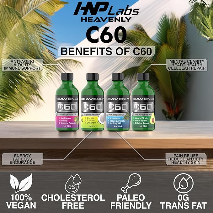 HNP Labs Premium C60 Supplement in Organic Hemp Seed Oil Advanced Carbon 60 Formula for Cellular Wellness, Cognitive Clarity & Active Lifestyle Support - 16oz