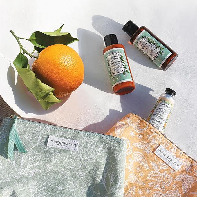 Panier des Sens Jasmine Travel Pouch Gift Set, 3.3 + 3.3 + 1 fl oz